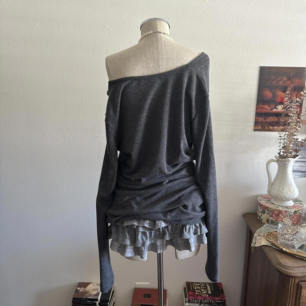 Gray Asymmetrical Button Knit Top - image 6